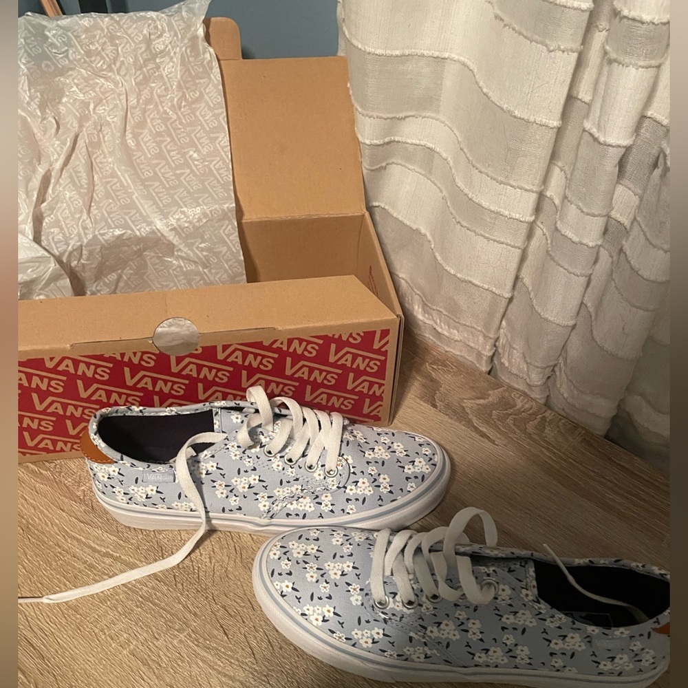 Vans White and Blue Graphic Sneakers